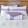 imageDintszyayue Quilt Queen Size Grey White 3 Pieces Boho Striped Bedspread Bedding for Queen Size Bed Soft Lightweight Microfiber Bohemian Coverlet Set for All Season Quilts with 2 PillowcasesPurple