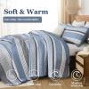 imageDintszyayue Quilt Queen Size Grey White 3 Pieces Boho Striped Bedspread Bedding for Queen Size Bed Soft Lightweight Microfiber Bohemian Coverlet Set for All Season Quilts with 2 PillowcasesBlue
