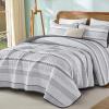 imageDintszyayue Quilt Queen Size Grey White 3 Pieces Boho Striped Bedspread Bedding for Queen Size Bed Soft Lightweight Microfiber Bohemian Coverlet Set for All Season Quilts with 2 PillowcasesGrey