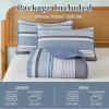 imageDintszyayue Quilt Queen Size Grey White 3 Pieces Boho Striped Bedspread Bedding for Queen Size Bed Soft Lightweight Microfiber Bohemian Coverlet Set for All Season Quilts with 2 PillowcasesBlue