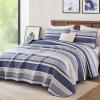 imageDintszyayue Quilt Queen Size Grey White 3 Pieces Boho Striped Bedspread Bedding for Queen Size Bed Soft Lightweight Microfiber Bohemian Coverlet Set for All Season Quilts with 2 PillowcasesNavy