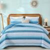 imageDintszyayue Quilt Queen Size Grey White 3 Pieces Boho Striped Bedspread Bedding for Queen Size Bed Soft Lightweight Microfiber Bohemian Coverlet Set for All Season Quilts with 2 PillowcasesTeal