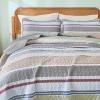 imageDintszyayue Quilt Queen Size Grey White 3 Pieces Boho Striped Bedspread Bedding for Queen Size Bed Soft Lightweight Microfiber Bohemian Coverlet Set for All Season Quilts with 2 PillowcasesSage Grey