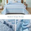 imageDintszyayue Quilt Queen Size Grey White 3 Pieces Boho Striped Bedspread Bedding for Queen Size Bed Soft Lightweight Microfiber Bohemian Coverlet Set for All Season Quilts with 2 PillowcasesLight Blue