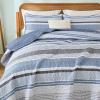 imageDintszyayue Quilt Queen Size Grey White 3 Pieces Boho Striped Bedspread Bedding for Queen Size Bed Soft Lightweight Microfiber Bohemian Coverlet Set for All Season Quilts with 2 PillowcasesBlue