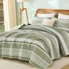 imageDintszyayue Quilt Queen Size Grey White 3 Pieces Boho Striped Bedspread Bedding for Queen Size Bed Soft Lightweight Microfiber Bohemian Coverlet Set for All Season Quilts with 2 PillowcasesSage Green01