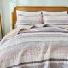 imageDintszyayue Quilt Queen Size Grey White 3 Pieces Boho Striped Bedspread Bedding for Queen Size Bed Soft Lightweight Microfiber Bohemian Coverlet Set for All Season Quilts with 2 PillowcasesKhaki Grey