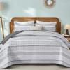 imageDintszyayue Quilt Queen Size Grey White 3 Pieces Boho Striped Bedspread Bedding for Queen Size Bed Soft Lightweight Microfiber Bohemian Coverlet Set for All Season Quilts with 2 PillowcasesGrey