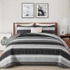 imageDintszyayue Quilt Queen Size Grey White 3 Pieces Boho Striped Bedspread Bedding for Queen Size Bed Soft Lightweight Microfiber Bohemian Coverlet Set for All Season Quilts with 2 PillowcasesBlack White