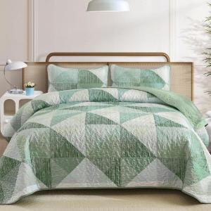 imageDintszyayue Navy Blue Quilt King Size 3 Pieces Patchwork Bedspread Bedding for King Size Bed Soft Lightweight Microfiber Geometric Coverlet Set for All Spring Quilt with 2 Pillowcases104 x90Sage Green