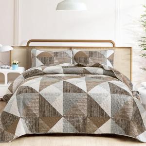 imageDintszyayue Navy Blue Quilt King Size 3 Pieces Patchwork Bedspread Bedding for King Size Bed Soft Lightweight Microfiber Geometric Coverlet Set for All Spring Quilt with 2 Pillowcases104 x90Brown