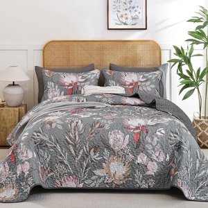 image:imageDintszyayue Quilt Queen Size Blue 3 Pieces Boho Floral Bedspread Bedding for Queen Size Bed Soft Lightweight Microfiber Coverlet Set for All Season Quilt with 2 PillowcasesGrey